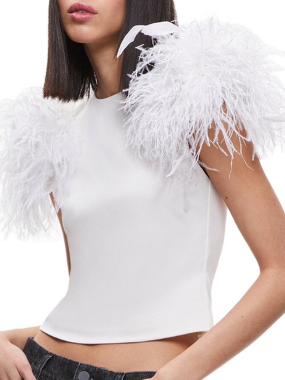White Alice + Olivia  TAMICA FEATHER shoulder DETAIL TOP
